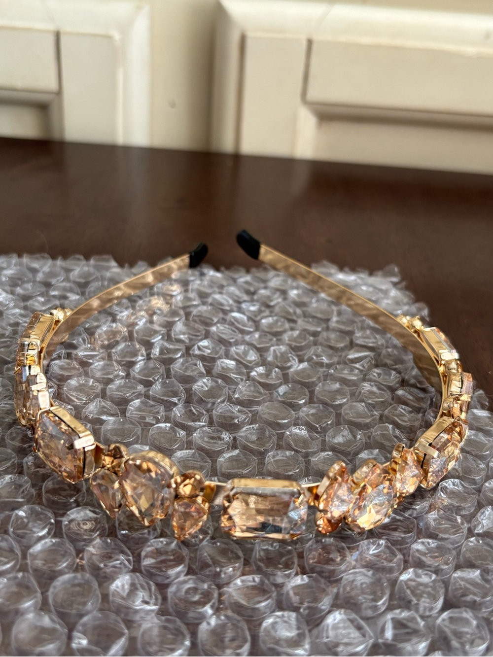 Gold Crystal Accent Headband - Elegant Champagne Stones